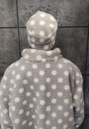 Polka dot fleece Bomber handmade fluffy 70s spot jacket grey