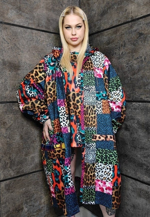 Leopard jacket handmade animal print windbreaker in blue