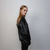 Faux leather biker jacket button up 80s PU aviator retro rubber bomber rocker coat grunge varsity going out utility jacket in black