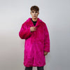 Neon faux fur longline coat shaggy trench bright raver bomber fluffy winter fleece festival jacket burning man coat in fuchsia pink