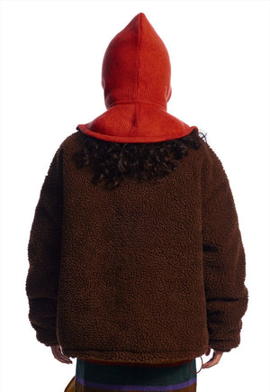 Patchwork fleece jacket brown teddy bomber fuzzy winter coat