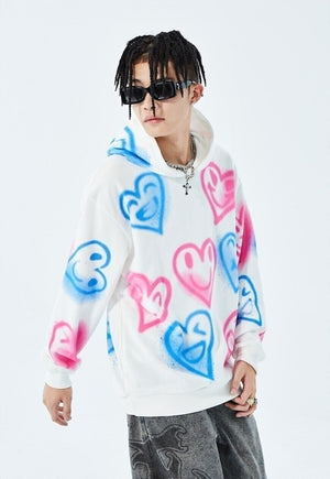 Graffiti heart hoodie hand painted love rave pullover white