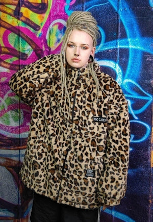 Leopard fleece jacket in brown animal print fluffy bomber