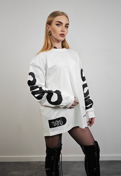 Snake t-shirt white python print long sleeve top grunge tee