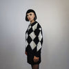 Big check sweater knitted chess jumper chequerboard top SKA knitwear rocker sweatshirt in black and white