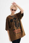 Punk cartoon t-shirt spiky hair tee retro grunge top brown