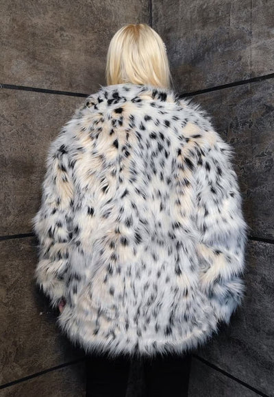 Leopard faux fur jacket animal print fleece bomber in white