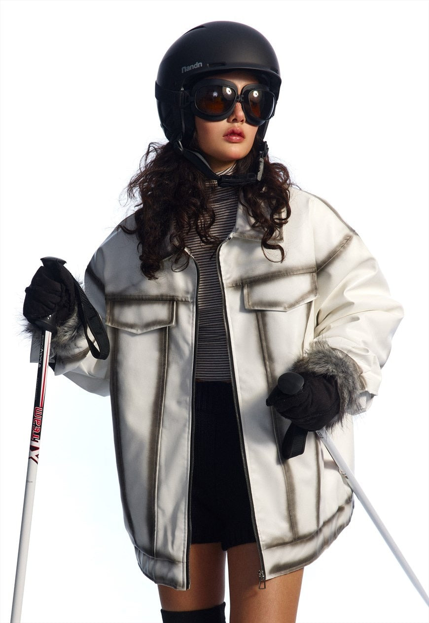 Faux leather winter jacket white padded PU grunge bomber