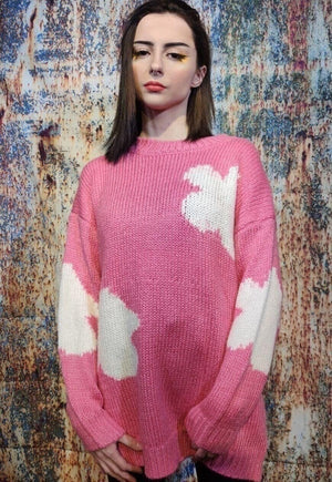 Daisy knitwear sweater floral knitted jumper in pastel pink