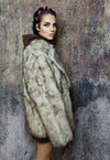 Faux fur coat fluffy trench jacket long hair bomber in cream