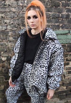 Leopard fleece bomber handmade animal 2 in 1 tie-dye jacket