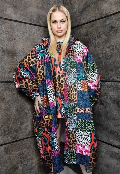 Animal print jacket handmade leopard windbreaker in blue