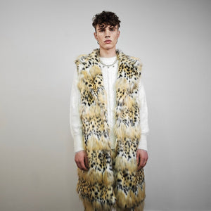 Leopard fur coat cheetah pattern longline trench glam rocker overcoat jaguar bomber festival jacket customizable animal print peacoat cream