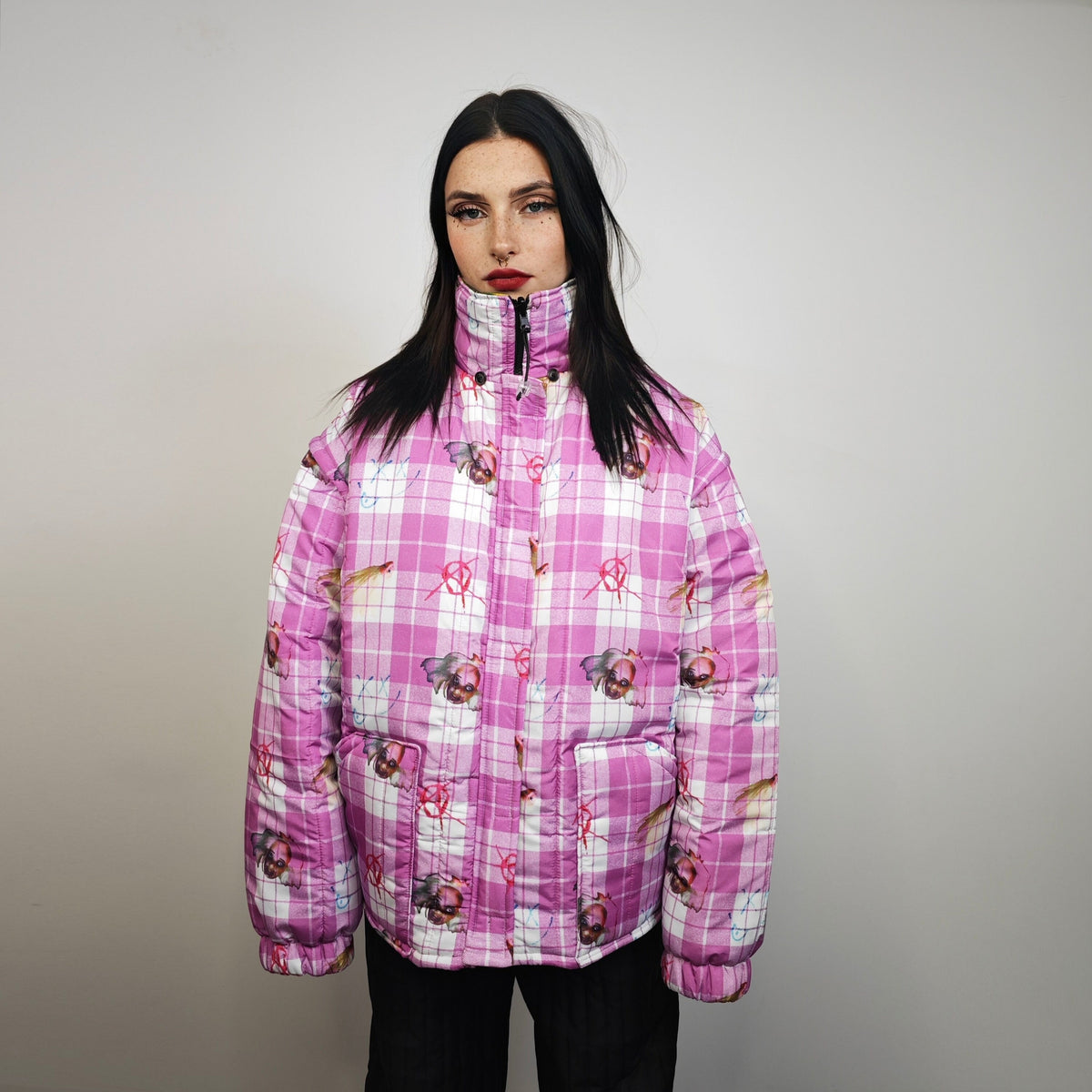 Green tartan skirt quilted punk reversible bottoms puffer skirt mohawk print pants rocker two sided joggers handmade tie-dye kilt