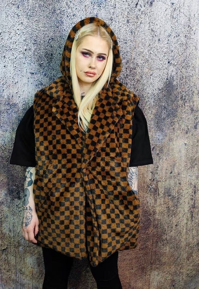 Chequerboard fleece jacket reversible handmade check coat