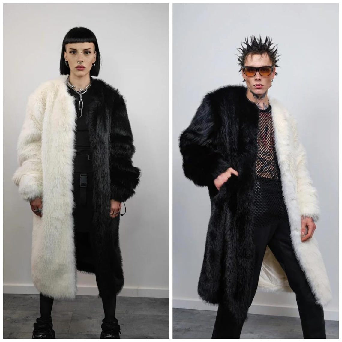 Black faux fur bomber short fluffy college bomber cropped varsity jacket gothic coat fluffy detachable sleeves festival overcoat rave fleece