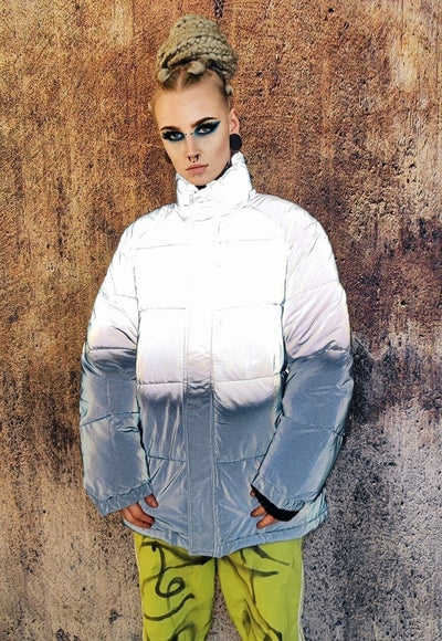 Reflective bomber luminous cotton padded puffer jacket grey