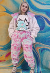 Reversible fleece bomber handmade tiedye sports jacket pink