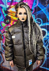 Transparent bomber see through padded puffer jacket in grey