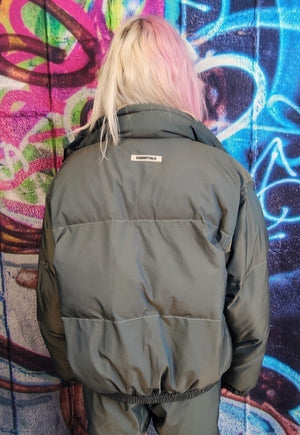 Luminous bomber shiny jacket reflective rave puffer in green