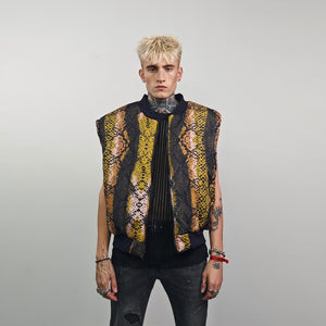Snake print bomber red python jacket reversible college varsity detachable sleeves handmade grunge rocker coat