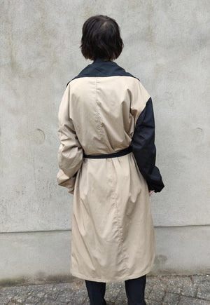 Contrast colour stitched trench coat asymmetric mac in cream