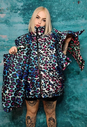 Leopard bomber handmade detachable animal print in pink blue