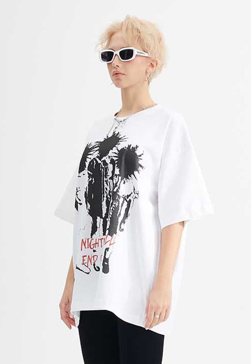 Punk cartoon t-shirt spiky hair tee retro grunge top white