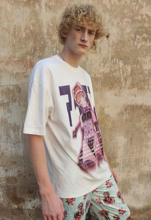 Anime print t-shirt multi slogan Korean tee in white