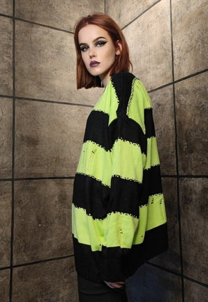 Punk stripe sweater distressed grunge jumper in green black