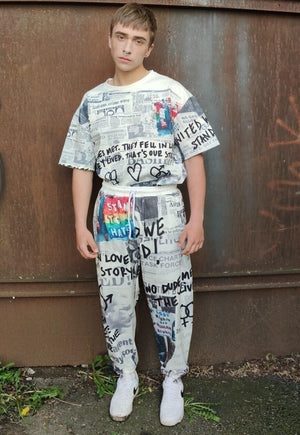 Gay joggers LGBT pants graffiti love pride overalls in white