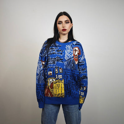 Van Gogh sweater pop art jumper psychedelic graffiti top knitted grunge pullover distressed 00s style artist knitwear in blue