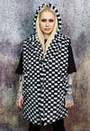 Chequerboard fleece jacket handmade 2 in 1 check coat black