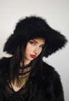 Faux fur bucket hat oversize long hair fisherman cap black