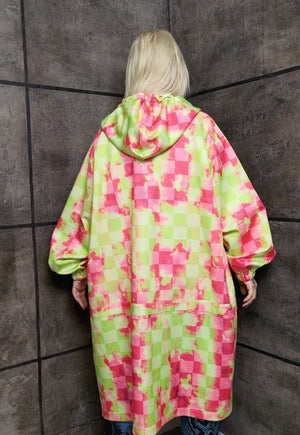 Tie-dye check jacket handmade summer windbreaker acid red