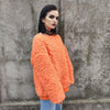 Fluffy sweater grunge fleece jumper long hair sweatshirt raver pullover long sleeve festival top faux fur sweater in orange