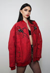 Spider patchwork jacket red faux leather punk college bomber