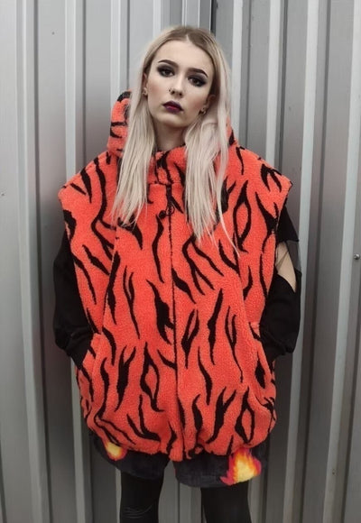 Gothic fleece bomber 2 in 1 detachable handmade zebra jacket