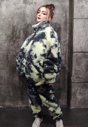 Gradient fleece Bomber handmade tie-dye camo jacket green