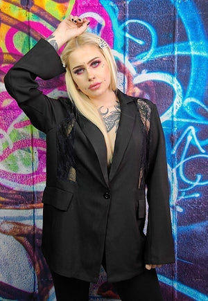 Transparent mesh blazer reworked see-through jacket in black