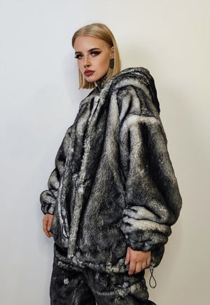 Oil wash faux fur bomber detachable premium fleece jacket