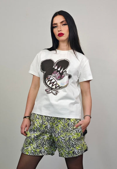 Creepy mouse t-shirt Horror Mickey cartoon cropped top white