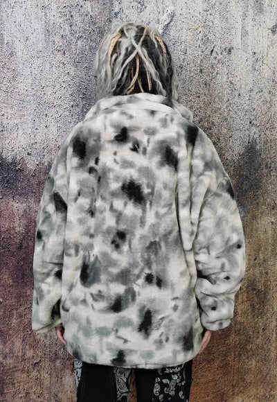 Tie-dye fleece jacket in grey gradient sky print bomber