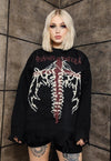 Gothic sweater 90s pattern chunky knit ripped jumper black