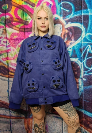 Monster patch bomber utility cargo varsity jacket devil coat