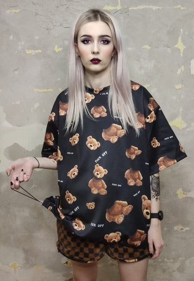 Decapitated teddy tee handmade edgy bear print t-shirt black