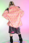 Shaggy faux fur coat pink orange fuzzy aviator raver bomber