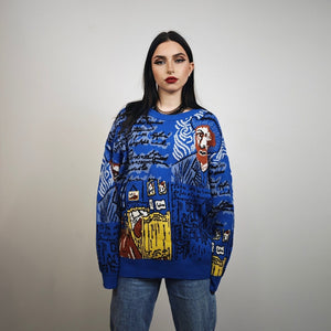 Van Gogh sweater pop art jumper psychedelic graffiti top knitted grunge pullover distressed 00s style artist knitwear in blue