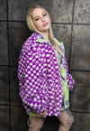 Check fleece jacket handmade reversible chess bomber purple