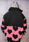 Heart fleece handmade love emoji bomber jacket in pink black